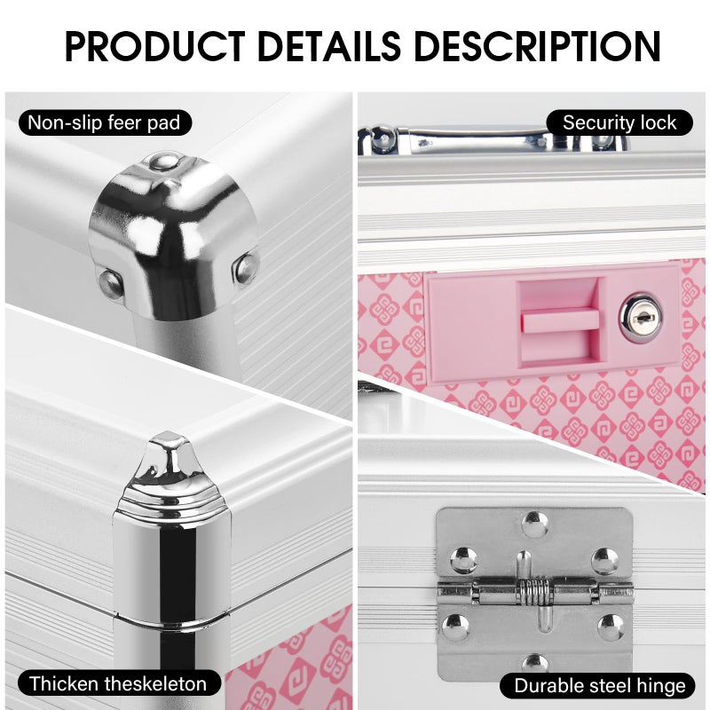 GLOSEN Medicine Lock Box Storage Lock Box 12 X 7.68 X 7.87 Inch ã€Pink-Mediumã€‘ Lockable Dorm Storage Trunk with Key Lock - Briefcase, Lock Boxes for Personal Items - Image 4