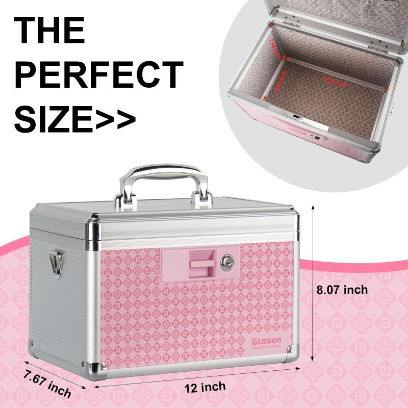GLOSEN Medicine Lock Box Storage Lock Box 12 X 7.68 X 7.87 Inch ã€Pink-Mediumã€‘ Lockable Dorm Storage Trunk with Key Lock - Briefcase, Lock Boxes for Personal Items - Image 2