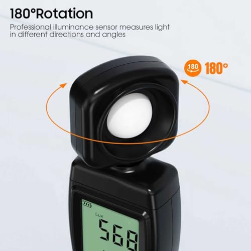 Ohcans Digital Illuminance Light Meter, 0~200,000 Lux Range with 180º Rotating Sensor Light Meter Foot Candles, Backlight LCD Display, Handheld Light Meter for Plants, Photography, Indoor, Film Camera - Image 4