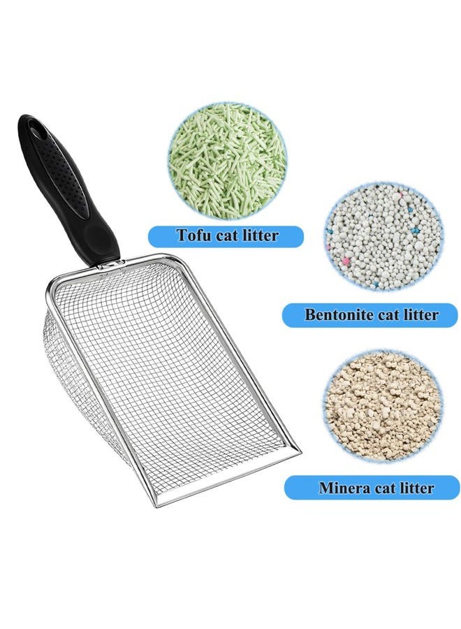 itPlus Cat Litter Scoop, Stainless Steel Cats Sturdy Mesh Scooper Kitty Litter Scoop with Long Handle Deep Shovel Sifter for All Litter Types Metal Cat Scooper for Litter Box - Image 2