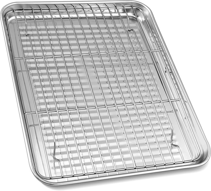 Herogo Stainless Steel Bakeware Pan Set Nonstick, 12 x 9.6 x 1 Inch, Oven Baking Pan with Corrugated Surface, Cookies Sheet Tray Rack Set, Rust Resistant, Dishwasher Safe - Image 1