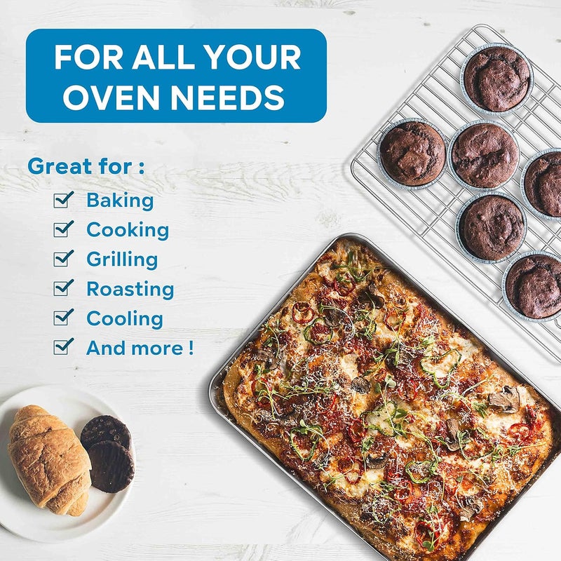 Herogo Stainless Steel Bakeware Pan Set Nonstick, 12 x 9.6 x 1 Inch, Oven Baking Pan with Corrugated Surface, Cookies Sheet Tray Rack Set, Rust Resistant, Dishwasher Safe - Image 4