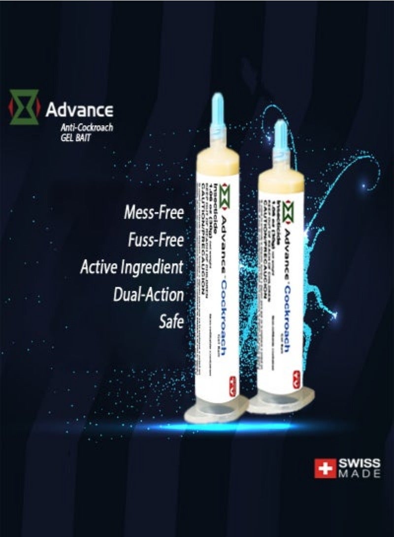 AS SEEN ON TV Advance Cockroach Gel Bait, 2Tubes x 30grams, 2 Plunger and 2 Tips, German Roach Insect Pest Control, Indoor and Outdoor Use, Roach Killer Gel 