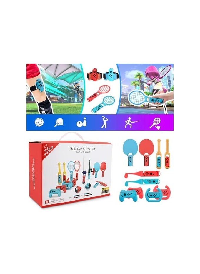 erorex 18 Pieces Pack Switch Sport Games Accessories Bundle for Nintendo Switch Games, Bundle Accessory Kit with Tennis Racket Controller Grips Racing Wheel Bandage Golf Club Wheels Drum Stick Fishing Rod  - Image 3