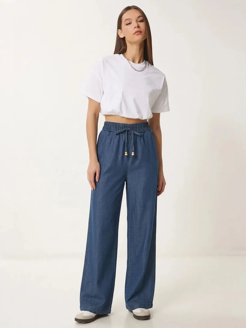 السعادة في إسطنبول ISTANBUL Wide Leg Cotton Blend Casual Trousers