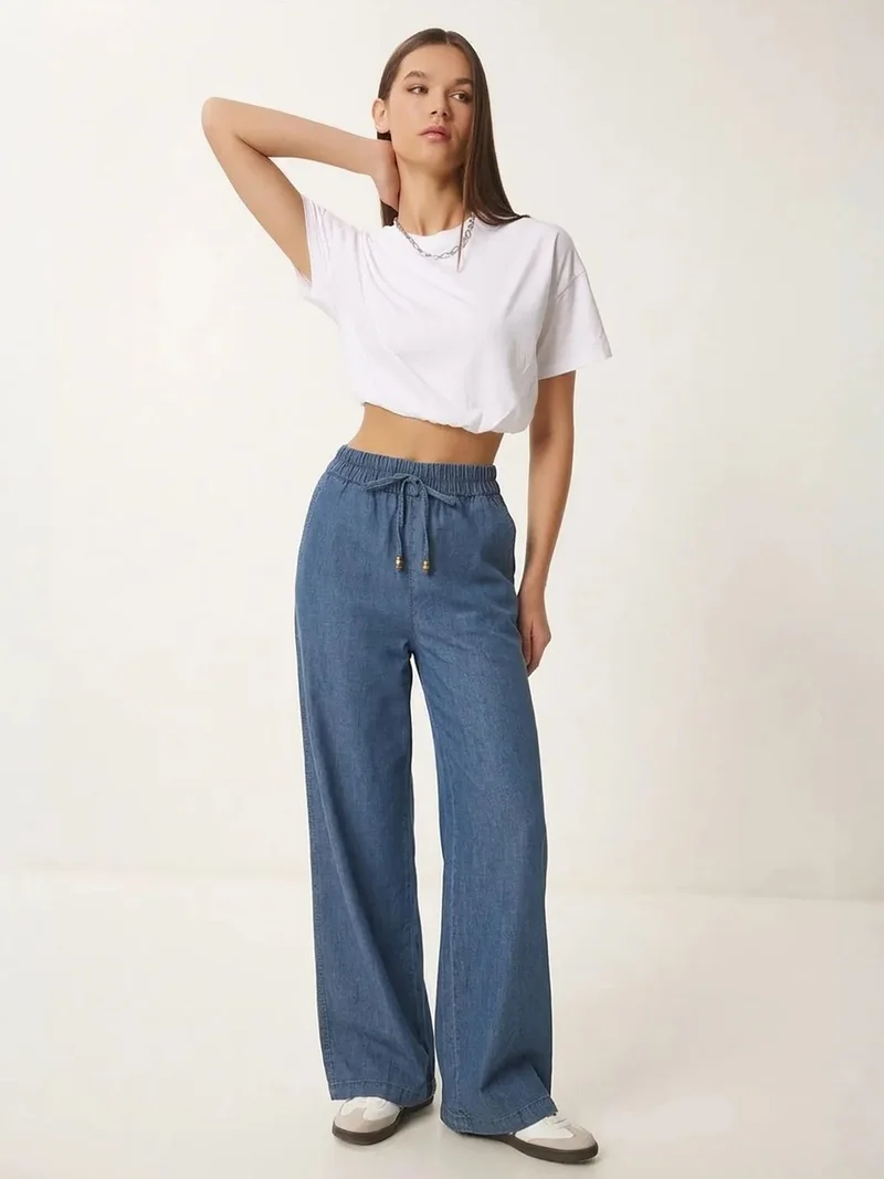 السعادة في إسطنبول ISTANBUL Wide Leg Cotton Blend Casual Trousers