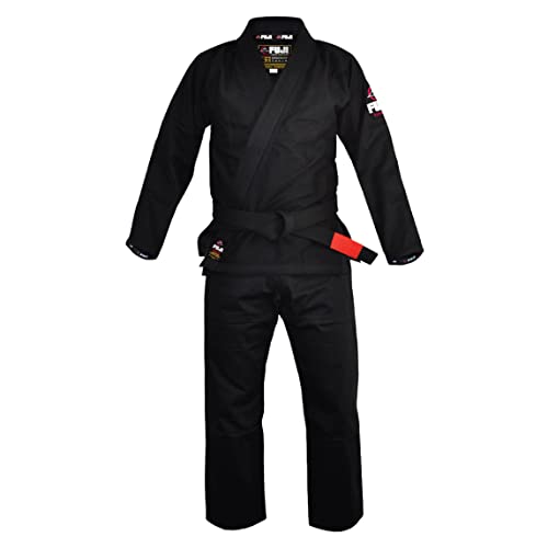 Fuji زي جيو جيتسو البرازيلية خفيف الوزن من فوجي، زي BJJ مع سترة قماش اللؤلؤ وحبال بونجي، أسود، مقاس A3 - Image 1