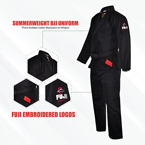 Fuji زي جيو جيتسو البرازيلية خفيف الوزن من فوجي، زي BJJ مع سترة قماش اللؤلؤ وحبال بونجي، أسود، مقاس A3 - Image 4