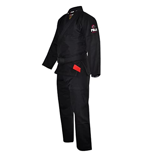 Fuji زي جيو جيتسو البرازيلية خفيف الوزن من فوجي، زي BJJ مع سترة قماش اللؤلؤ وحبال بونجي، أسود، مقاس A3 - Image 3