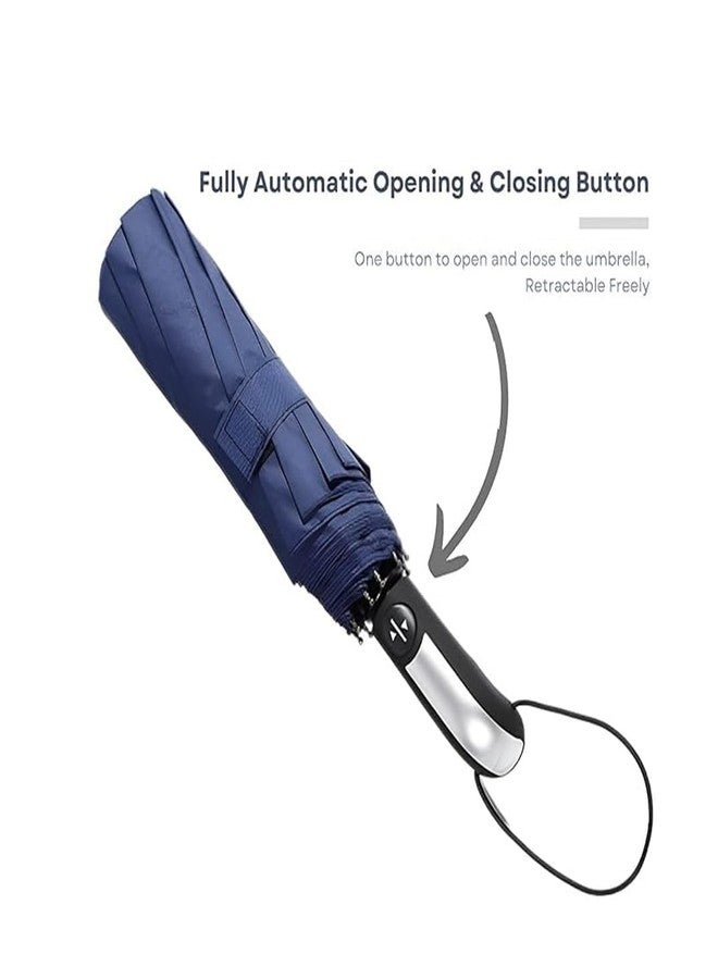 PUSHKH Compact Travel Umbrella Automatic Open and Folding Windproof Umbrella Portable for Outdoor Waterproof Rain Umbrella with Sun Protection & UV Protection, Blue - Image 2