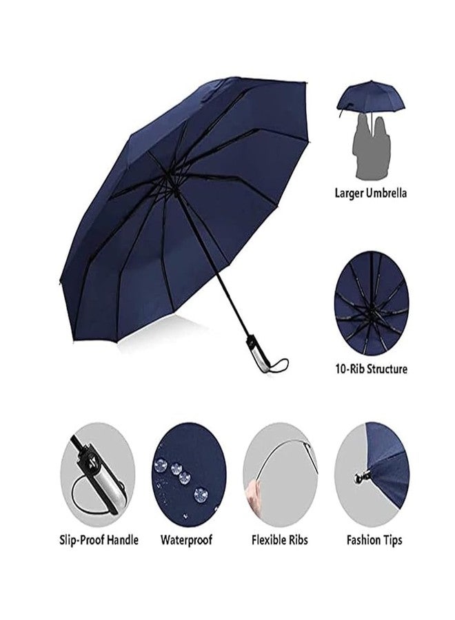 PUSHKH Compact Travel Umbrella Automatic Open and Folding Windproof Umbrella Portable for Outdoor Waterproof Rain Umbrella with Sun Protection & UV Protection, Blue - Image 4