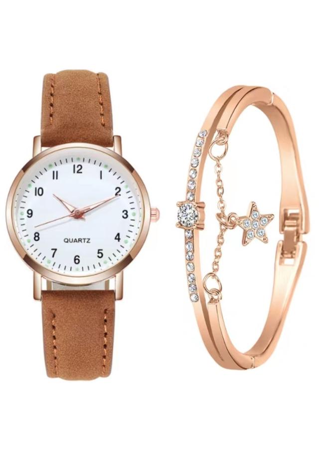 Two-piece Simple Women's Watch Digital Female Student Luminous Watch Fashion Matte Leather Casual Women's Quartz Watch
