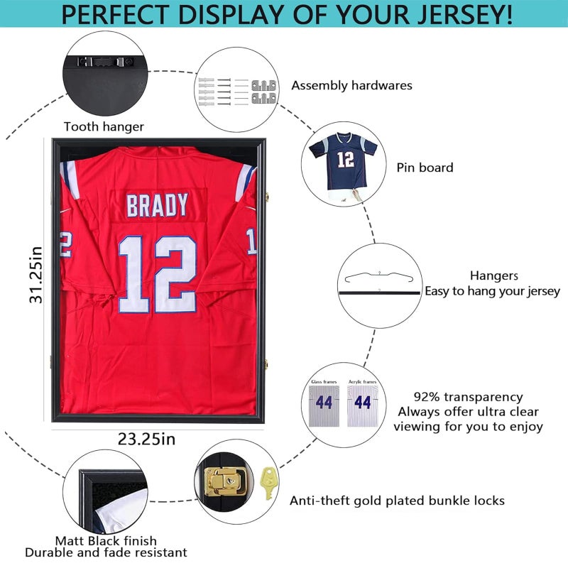 Grintus Jersey Frame Display Case Jersey Display Case Jersey Shadow Box with Uv Protection Acrylic and Hanger for Baseball Basketball Football Soccer Hockey Sport Shirt and Uniform,Black Finish - Image 3