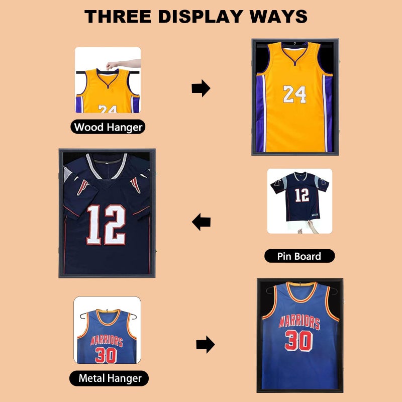 Grintus Jersey Frame Display Case Jersey Display Case Jersey Shadow Box with Uv Protection Acrylic and Hanger for Baseball Basketball Football Soccer Hockey Sport Shirt and Uniform,Black Finish - Image 2