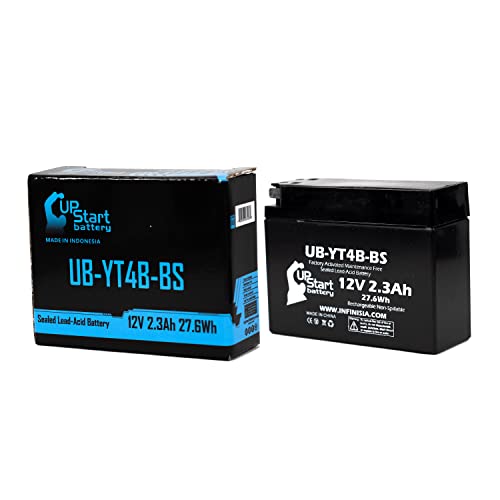 UpStart Battery بطارية بديلة لدراجة ياماها TTR110E 110CC لعام 2015 - مفعل من المصنع، خالية من الصيانة، بطارية دراجة نارية - 12 فولت، 2.3Ah، UB-YT4B-BS - Image 1