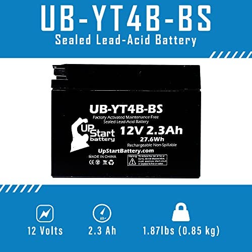 UpStart Battery بطارية بديلة لدراجة ياماها TTR110E 110CC لعام 2015 - مفعل من المصنع، خالية من الصيانة، بطارية دراجة نارية - 12 فولت، 2.3Ah، UB-YT4B-BS - Image 2
