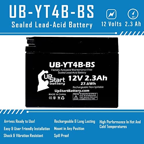 UpStart Battery بطارية بديلة لدراجة ياماها TTR110E 110CC لعام 2015 - مفعل من المصنع، خالية من الصيانة، بطارية دراجة نارية - 12 فولت، 2.3Ah، UB-YT4B-BS - Image 3