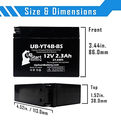 UpStart Battery بطارية بديلة لدراجة ياماها TTR110E 110CC لعام 2015 - مفعل من المصنع، خالية من الصيانة، بطارية دراجة نارية - 12 فولت، 2.3Ah، UB-YT4B-BS - Image 4