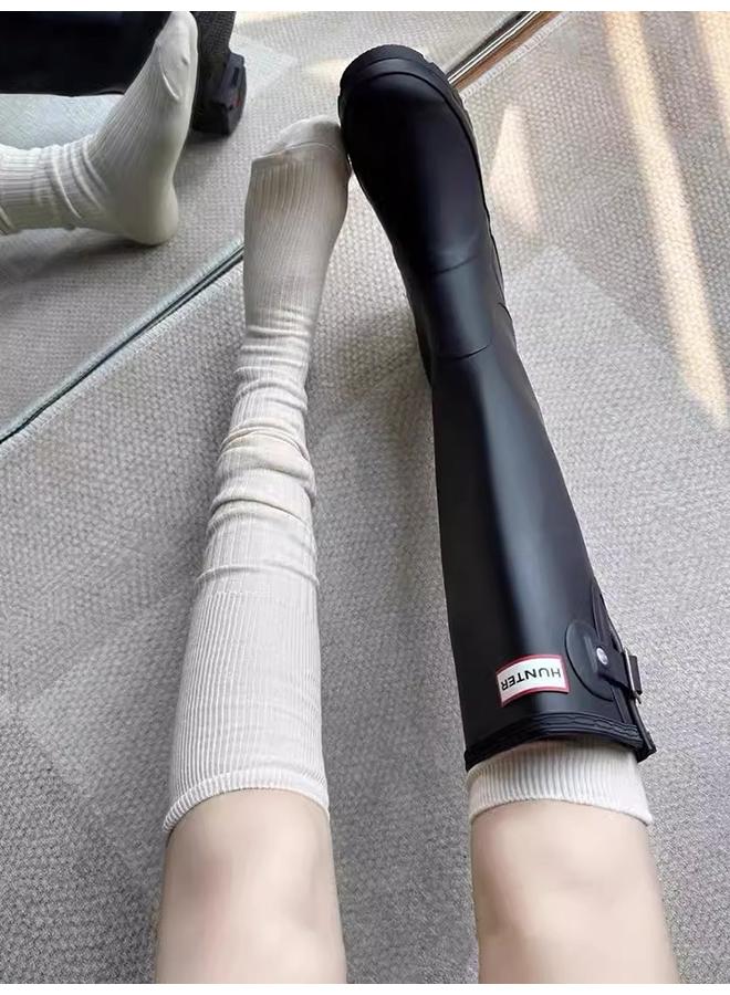 Bluejw Autumn And Winter Foot Socks Miu Style Stacked Socks Boots Stitching All-match Slimming Vertical Stripe Stacked Socks Over-the-knee Socks Pressure Socks  - Image 1