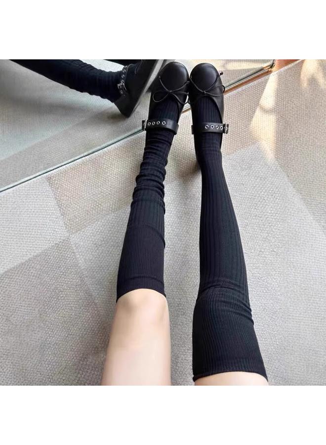 Bluejw Autumn And Winter Foot Socks Miu Style Stacked Socks Boots Stitching All-match Slimming Vertical Stripe Stacked Socks Over-the-knee Socks Pressure Socks  - Image 3