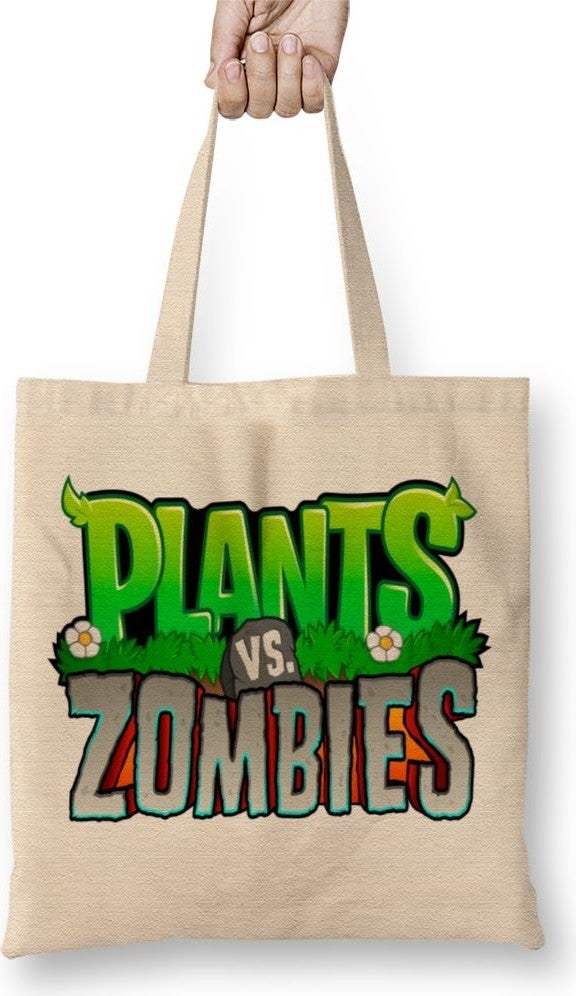 Baskı Dükkanı Print Shop Plants and Zombies Logo Tote Bag with Long Handle
