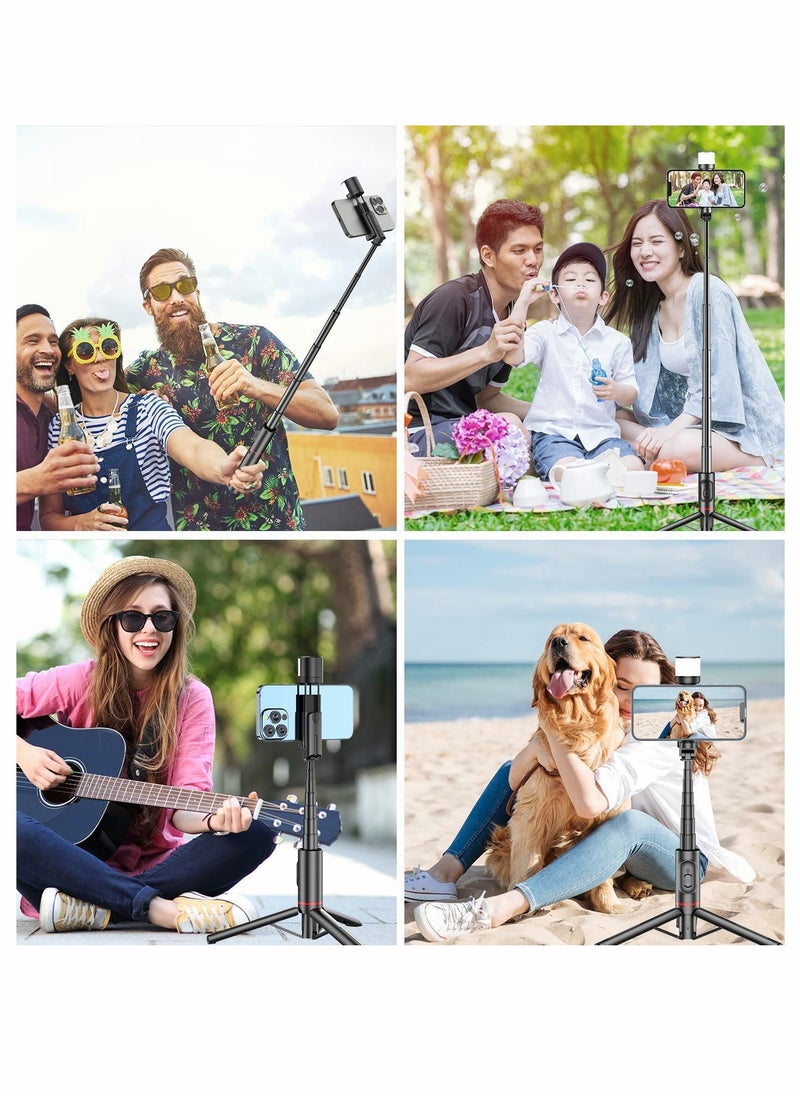 SYOSI - Bluetooth Selfie Stick Tripod 270 Rotation Extendable 3 in 1 Aluminum with Fill Light Mobile Phone Bluetooth Self Timer Rotating Fill Light Tripod Live Broadcast Support for iPhone Android (Pink) - Image 1