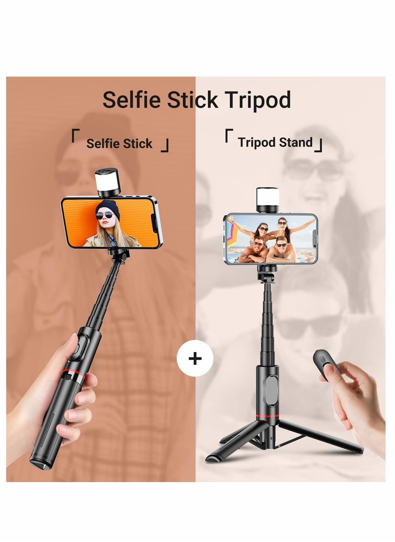 SYOSI - Bluetooth Selfie Stick Tripod 270 Rotation Extendable 3 in 1 Aluminum with Fill Light Mobile Phone Bluetooth Self Timer Rotating Fill Light Tripod Live Broadcast Support for iPhone Android (Pink) - Image 1