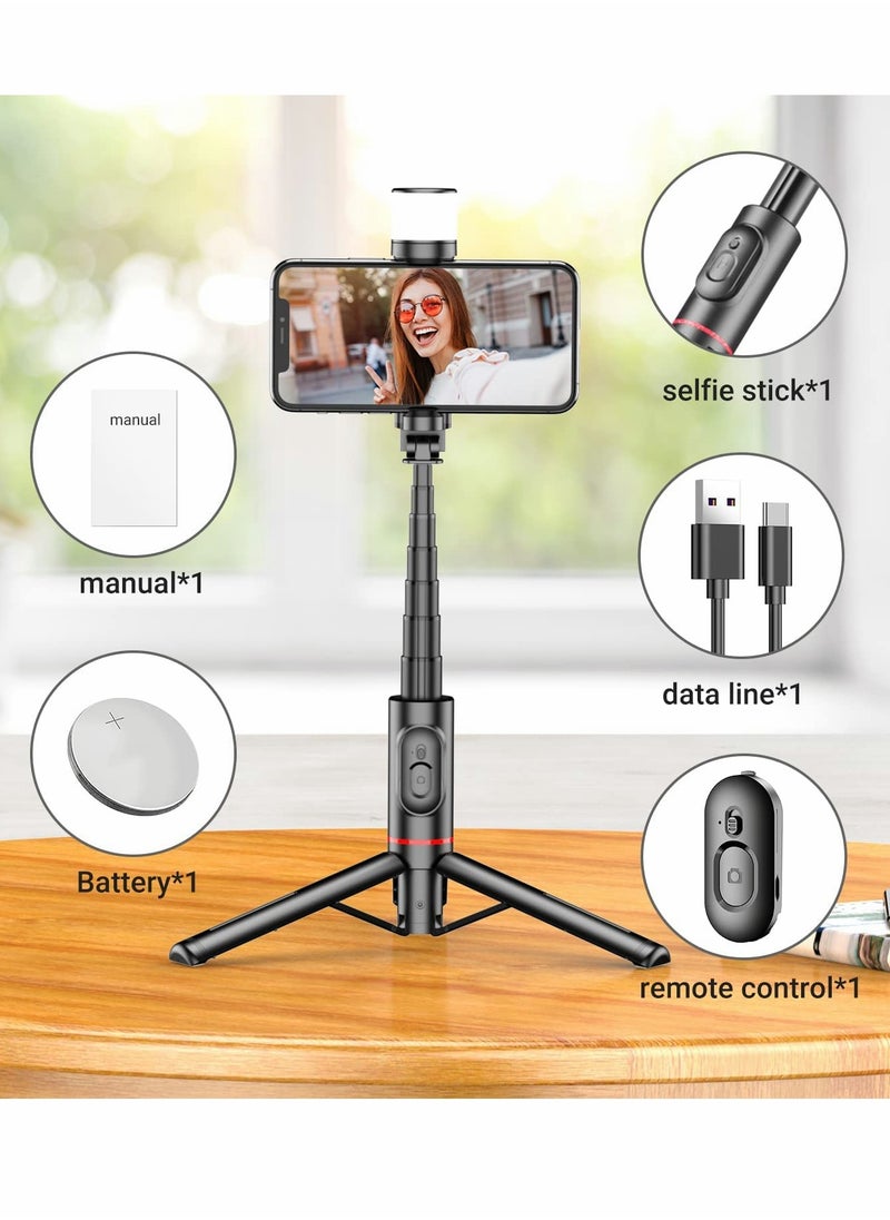 SYOSI - Bluetooth Selfie Stick Tripod 270 Rotation Extendable 3 in 1 Aluminum with Fill Light Mobile Phone Bluetooth Self Timer Rotating Fill Light Tripod Live Broadcast Support for iPhone Android (Pink) - Image 1