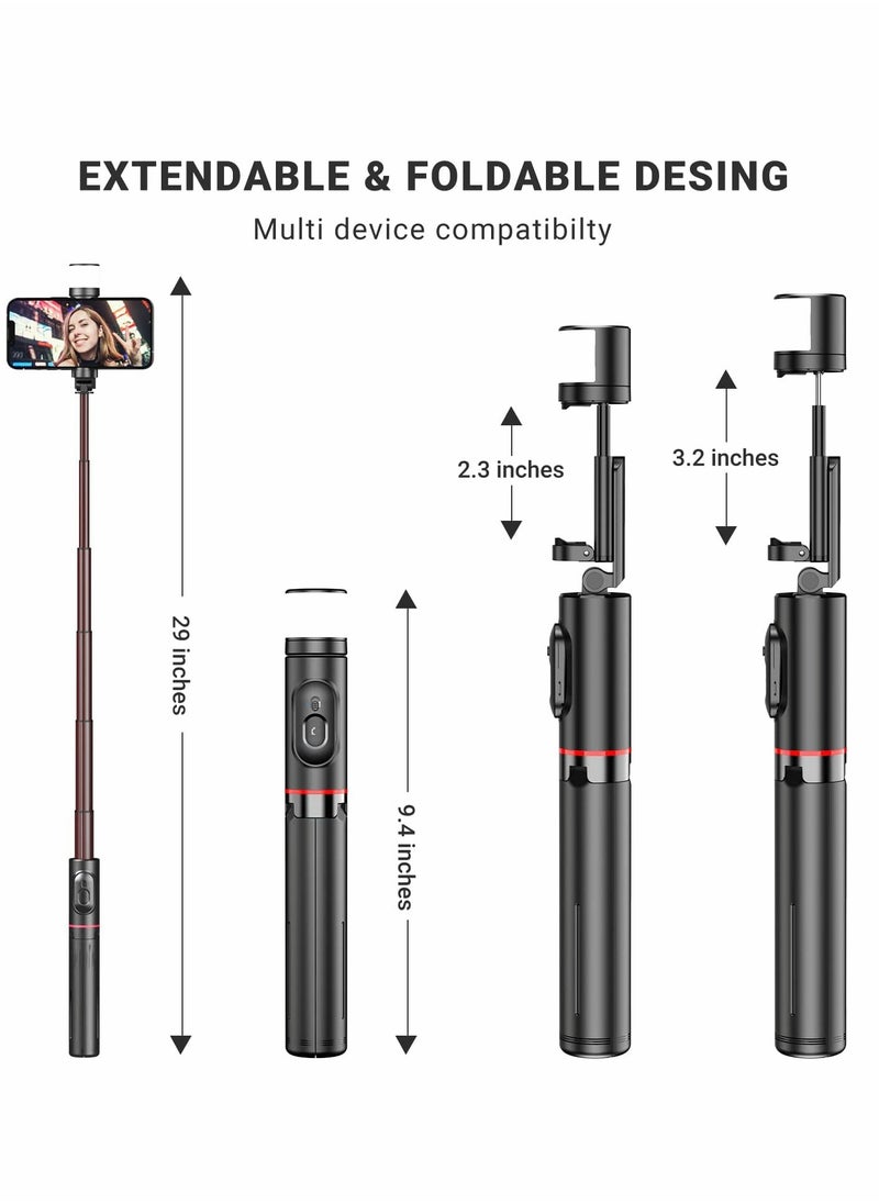 SYOSI - Bluetooth Selfie Stick Tripod 270 Rotation Extendable 3 in 1 Aluminum with Fill Light Mobile Phone Bluetooth Self Timer Rotating Fill Light Tripod Live Broadcast Support for iPhone Android (Pink) - Image 1