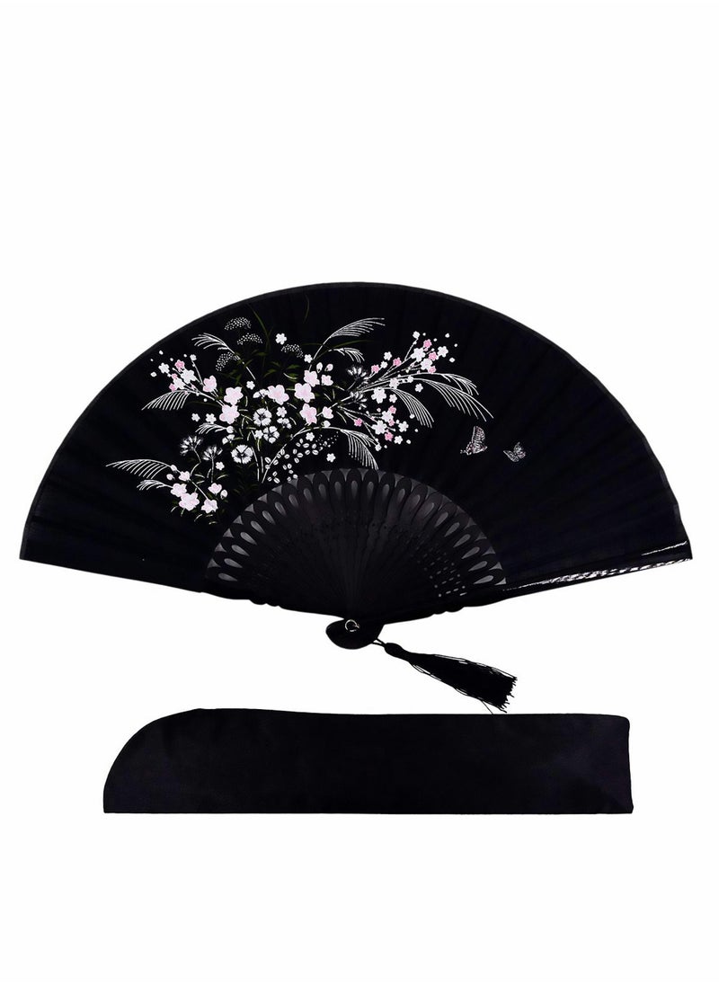 Y&D Folding Fan, 8.27"(21cm) Hand Held Bamboo Silk Fan Chinese/Japanese Charming Elegant Vintage Retro Style  - Image 1