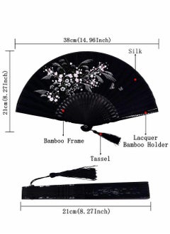 Y&D Folding Fan, 8.27"(21cm) Hand Held Bamboo Silk Fan Chinese/Japanese Charming Elegant Vintage Retro Style  - Image 2