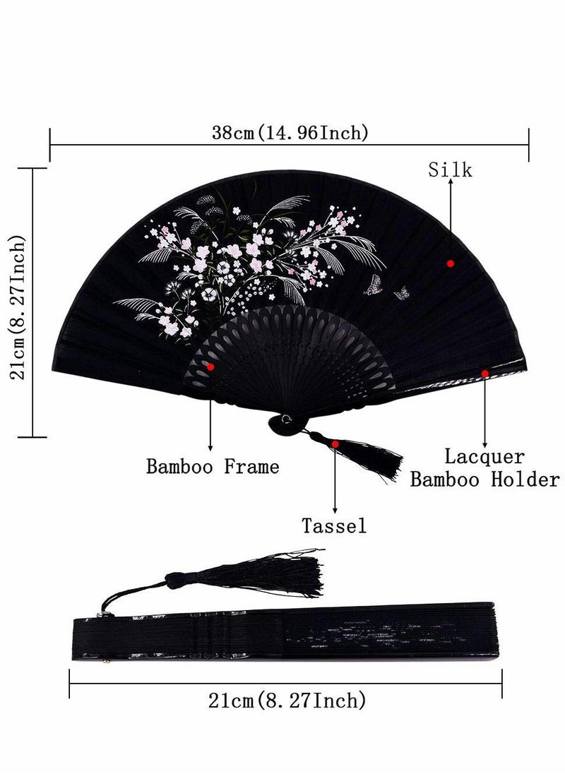 Y&D Folding Fan, 8.27"(21cm) Hand Held Bamboo Silk Fan Chinese/Japanese Charming Elegant Vintage Retro Style  - Image 2