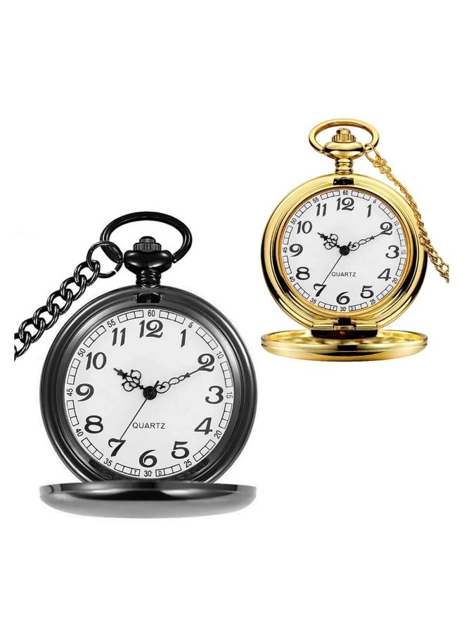 Retro Pocket Watch Classic Smooth Vintage Quartz Pocket Watch Set of 2 Classic Pocket Watch - Image 1