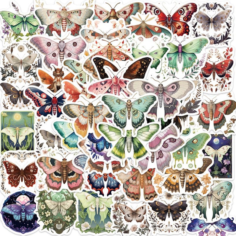 PIGBIT 50 PCS Luna Moth Stickers Pack â€“ Vintage Botanical Insect Bug Stickers for Scrapbooking, Journaling, Laptop, Aesthetic Waterproof Nature Moth Butterfly Vinyl Decals - Image 1