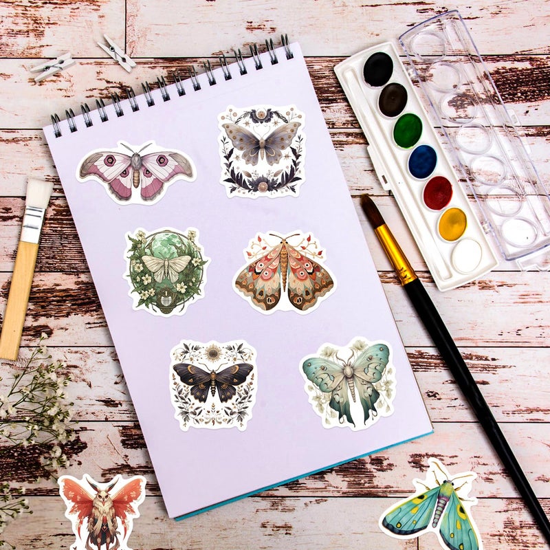 PIGBIT 50 PCS Luna Moth Stickers Pack â€“ Vintage Botanical Insect Bug Stickers for Scrapbooking, Journaling, Laptop, Aesthetic Waterproof Nature Moth Butterfly Vinyl Decals - Image 2