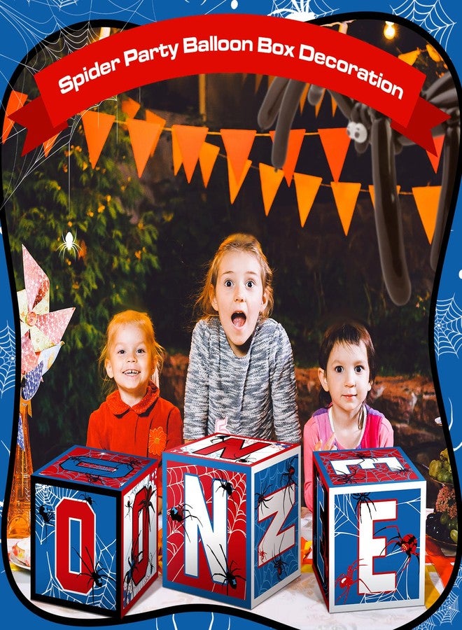 Feifeiya 3 Pcs Spider 1st Birthday Decoration Spider Theme Balloon Boxes One Baby Letter Box Theme One Blocks for Boy First Birthday Party Decoration Backdrop Photoshoot Props - Image 5