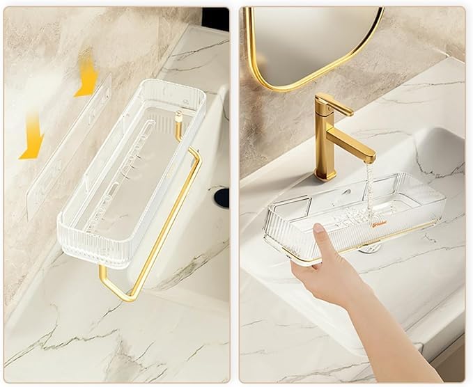 Deoxys Bathroom Shelves Without Holes Washroom Wall Mounted Shelf Hanging Household Towel Rack Sink Storage Racks Closet OrganizerGreen - Image 5