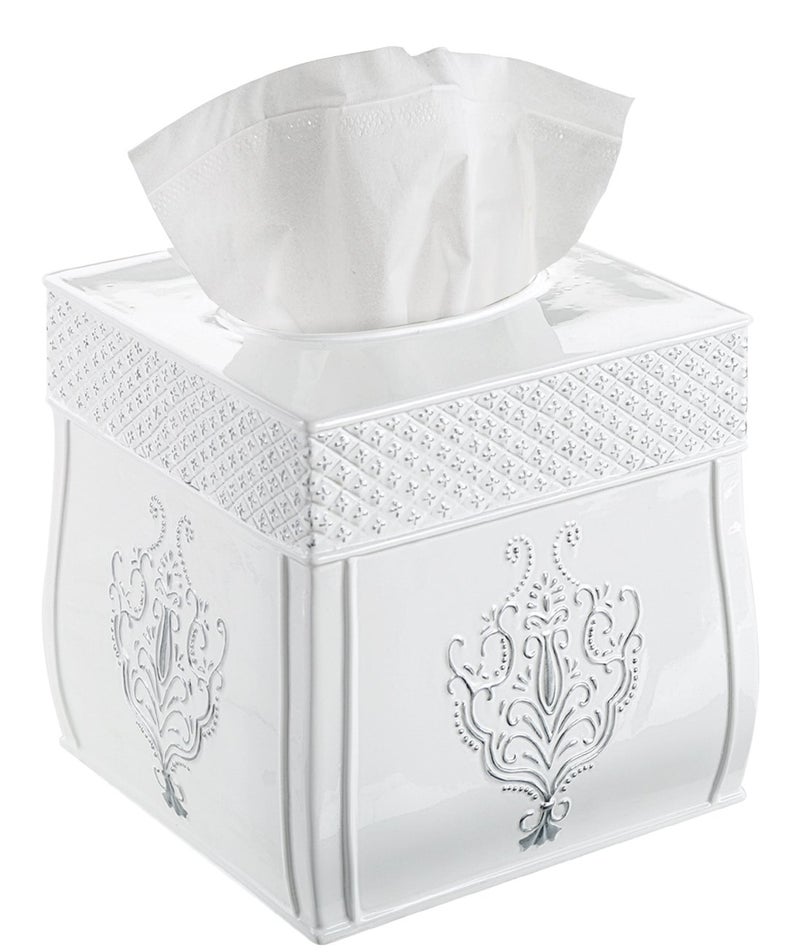 Creative Scents Creative Scents Vintage White Tissue Box Cover Square  French Country Tissue Box Holder Square  White Tissue Holder for Bathroom with Durable Crafted Sliding Bottom for Tissues Cube Box 