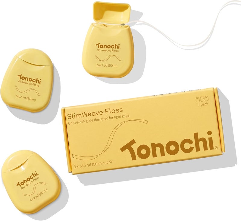 Tonochi SlimWeave Thin Flat Dental Floss for Tight Teeth, 3-Pack - Image 1