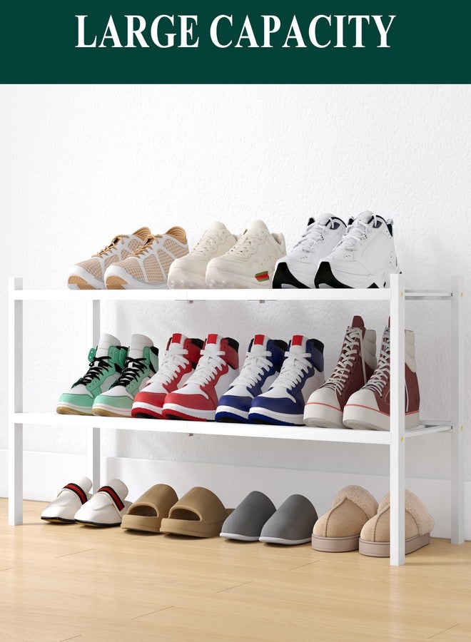 Smiry Shoe Rack, 2 Tier Long Bamboo Shoe Organizer, Stackable Free Standing Wooden Shoe Storage Shelf for Closet, Entryway, Front Door Entrance, White - Image 5