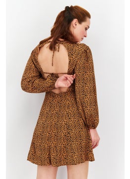 Missguided Women Petite Animal Print Mini Dress, Brown  - Image 3