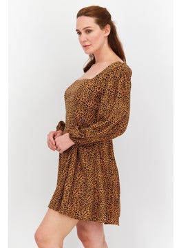 Missguided Women Petite Animal Print Mini Dress, Brown  - Image 2