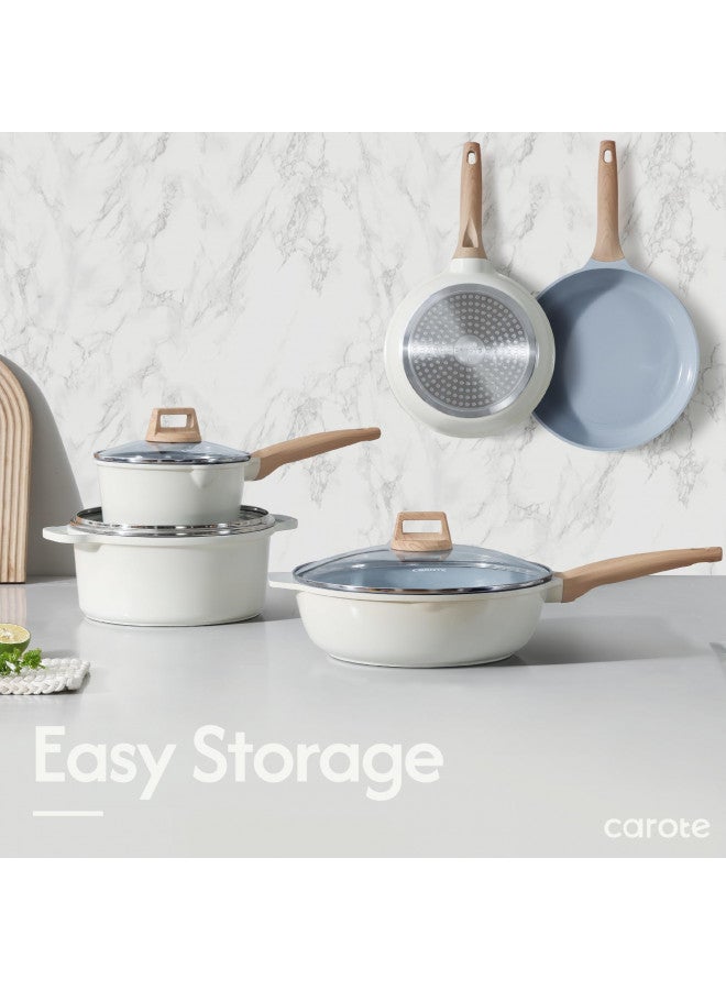 CAROTE CAROTE 12 Pcs Ceramic Pots and Pans Set, Nonstick Cookware Sets Kitchen Cooking Set Induction Non Stick Pots and Pans PFAS and PFOA Free  - Image 2