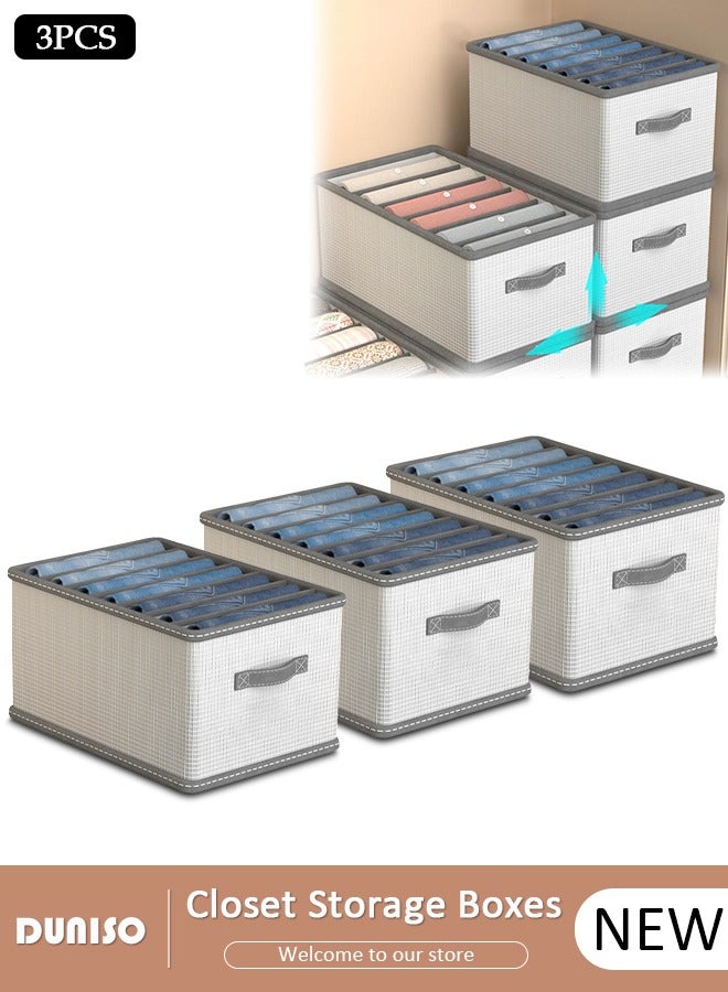 DUNISO 3 Pieces Foldable Closet Storage Organizer Washable Closet Storage Box with Carrying Handles Toy Organizer Box Cube Storage Bin for Clothes Wardrobe Home Bedroom Office  - Image 1