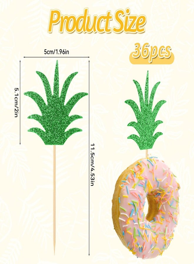 YQQYG 36 PCS Pineapple Cupcake Toppers, Donut Cake Toppers Green Glitter Pineapple Birthday Decorations, Pineapple Party Decorations, Cute Cupcake Picks for Summer Hawaiian Party Cake Decorations - Image 2