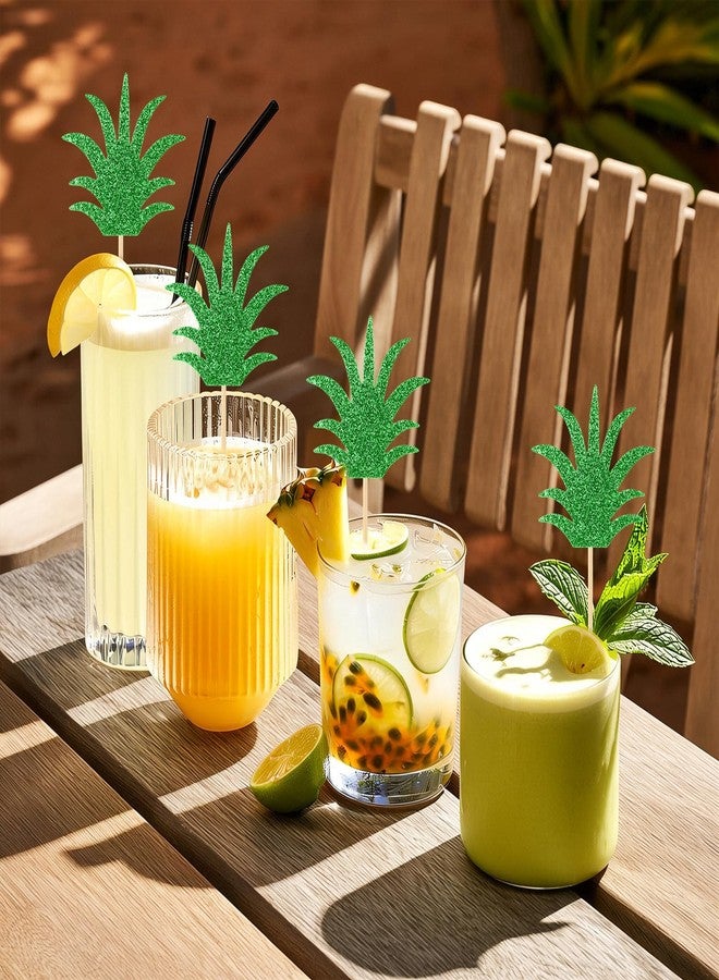 YQQYG 36 PCS Pineapple Cupcake Toppers, Donut Cake Toppers Green Glitter Pineapple Birthday Decorations, Pineapple Party Decorations, Cute Cupcake Picks for Summer Hawaiian Party Cake Decorations - Image 5