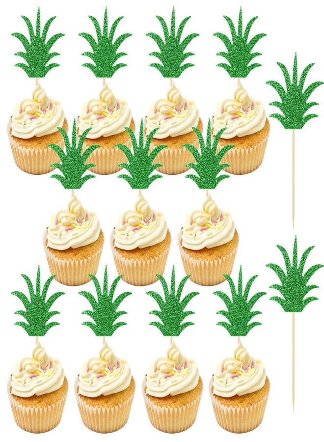 YQQYG 36 PCS Pineapple Cupcake Toppers, Donut Cake Toppers Green Glitter Pineapple Birthday Decorations, Pineapple Party Decorations, Cute Cupcake Picks for Summer Hawaiian Party Cake Decorations - Image 1