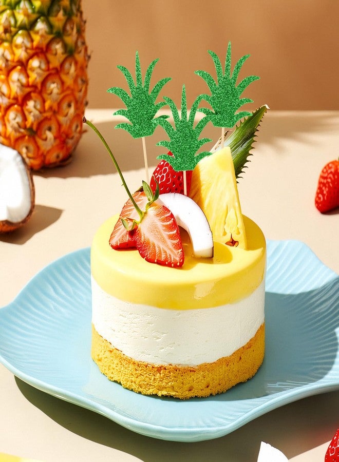 YQQYG 36 PCS Pineapple Cupcake Toppers, Donut Cake Toppers Green Glitter Pineapple Birthday Decorations, Pineapple Party Decorations, Cute Cupcake Picks for Summer Hawaiian Party Cake Decorations - Image 4