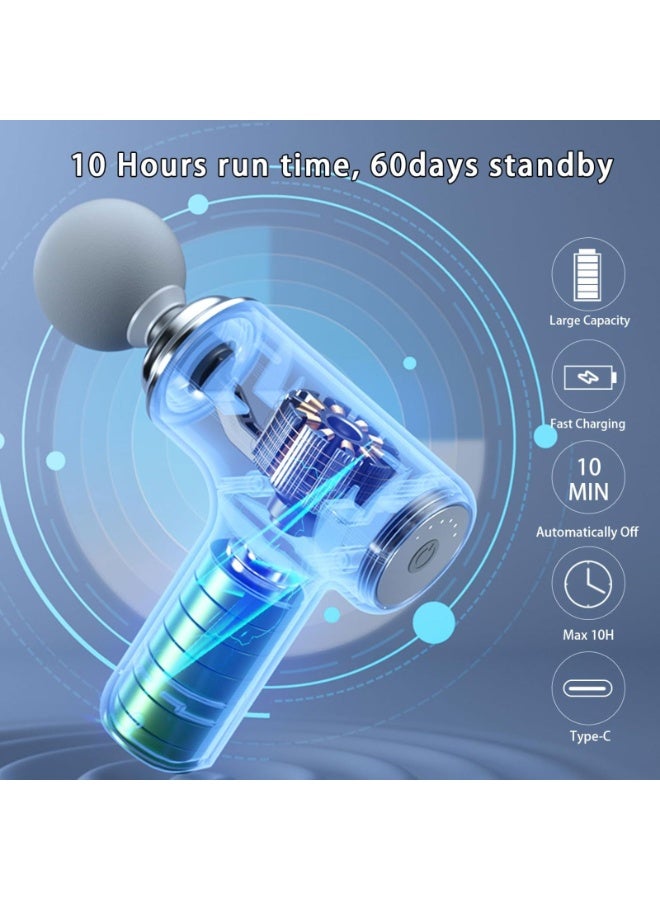 عربست جهاز مساج، مسدس تدليك صغير، مسدس لفافي قوي محمول لتدليك الأنسجة العميقة للعضلات والظهر والرأس لتخفيف الألم مع 4 رؤوس تدليك، 6 سرعات تدليك، اهتزاز عالي الكثافة قابل لإعادة الشحن، مسدس مساج - Image 5