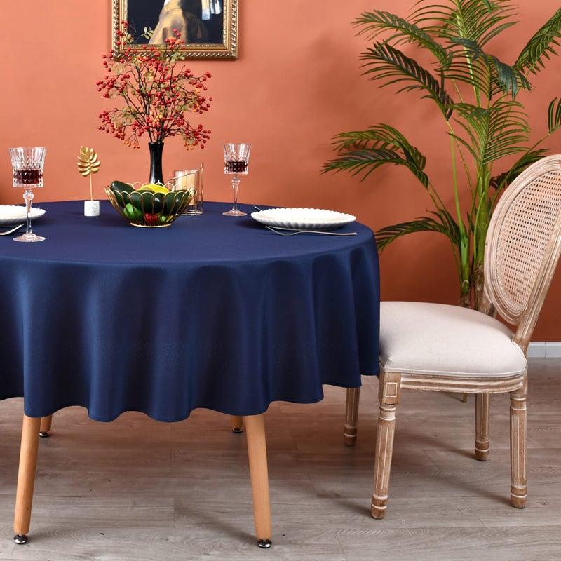 MEANMOY Navy Blue 210 GSM Water & Stain Resistant Round Tablecloth for Circle Table - Solid 48 Inch Table Cloth Cover in Wrinkle Free Durable Washable Polyester Fabric for Wedding, Party, Banquet - Image 1